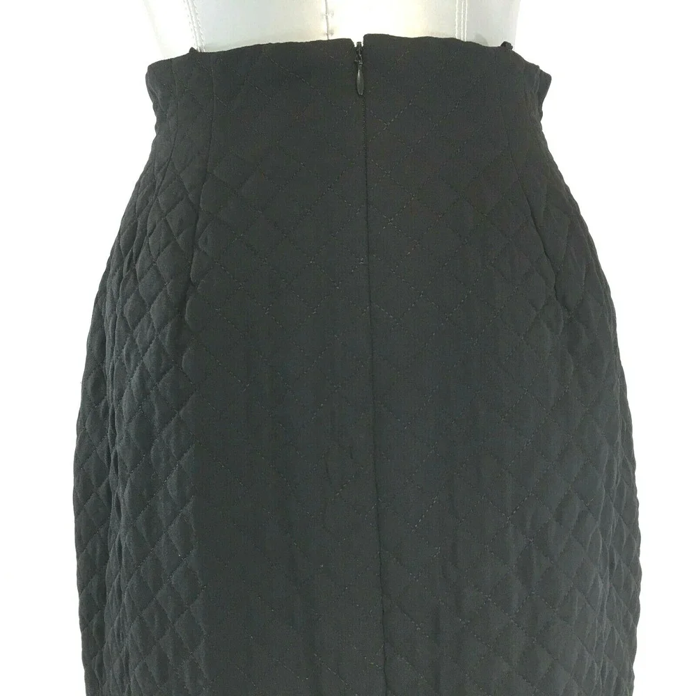 Kathryn Dianos Skirt 10 Black Designer Pencil‎ Silk High Waist Quilt Unique